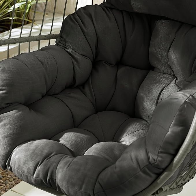 Grey Rattan Hanging Egg Chair Outdoor Garden Swing Seat Cushions Patio Balcony