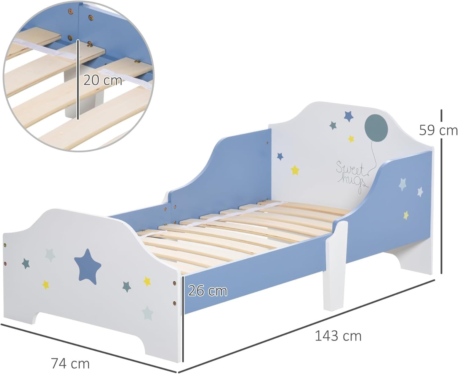 Kids Toddler Bed Frame with Guardrails Low Junior Bed Safe Modern Blue