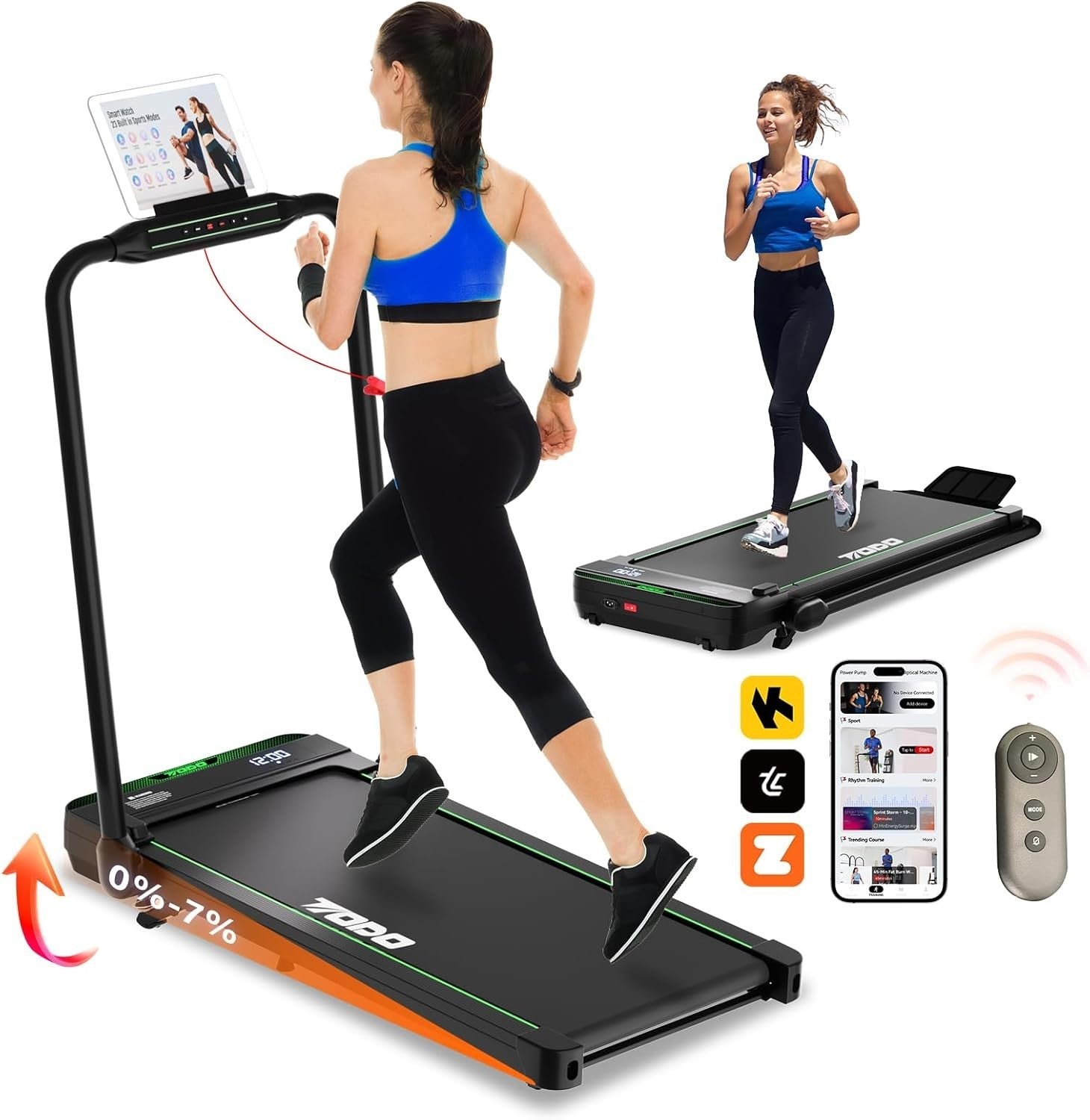 3-in-1 Incline Walking Pad Foldable Treadmill Home Office App LED