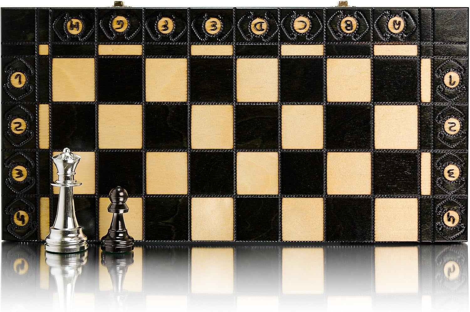 Metallic Staunton Chess Set 41cm Foldable Wooden Board Luxury Silver Pieces