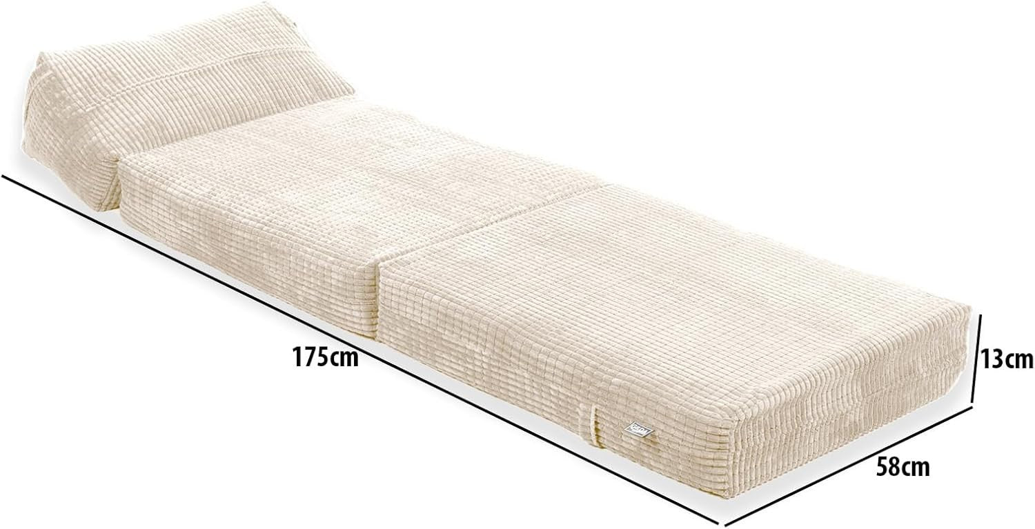 Fold Out Chair Bed Single Futon Mattress Corduroy Sofa Guest Cream