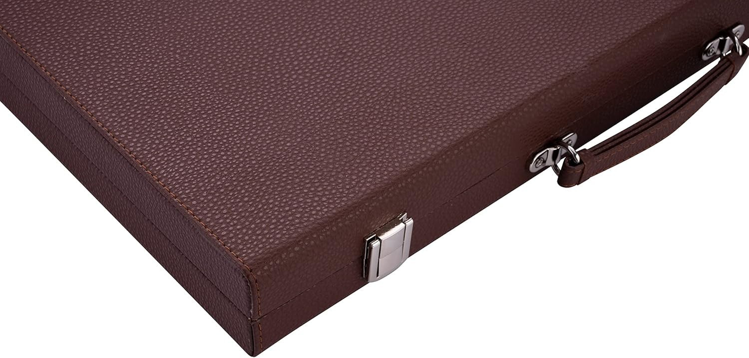 Luxury Backgammon Set 18in Faux Leather Case Large Strategy Board Game