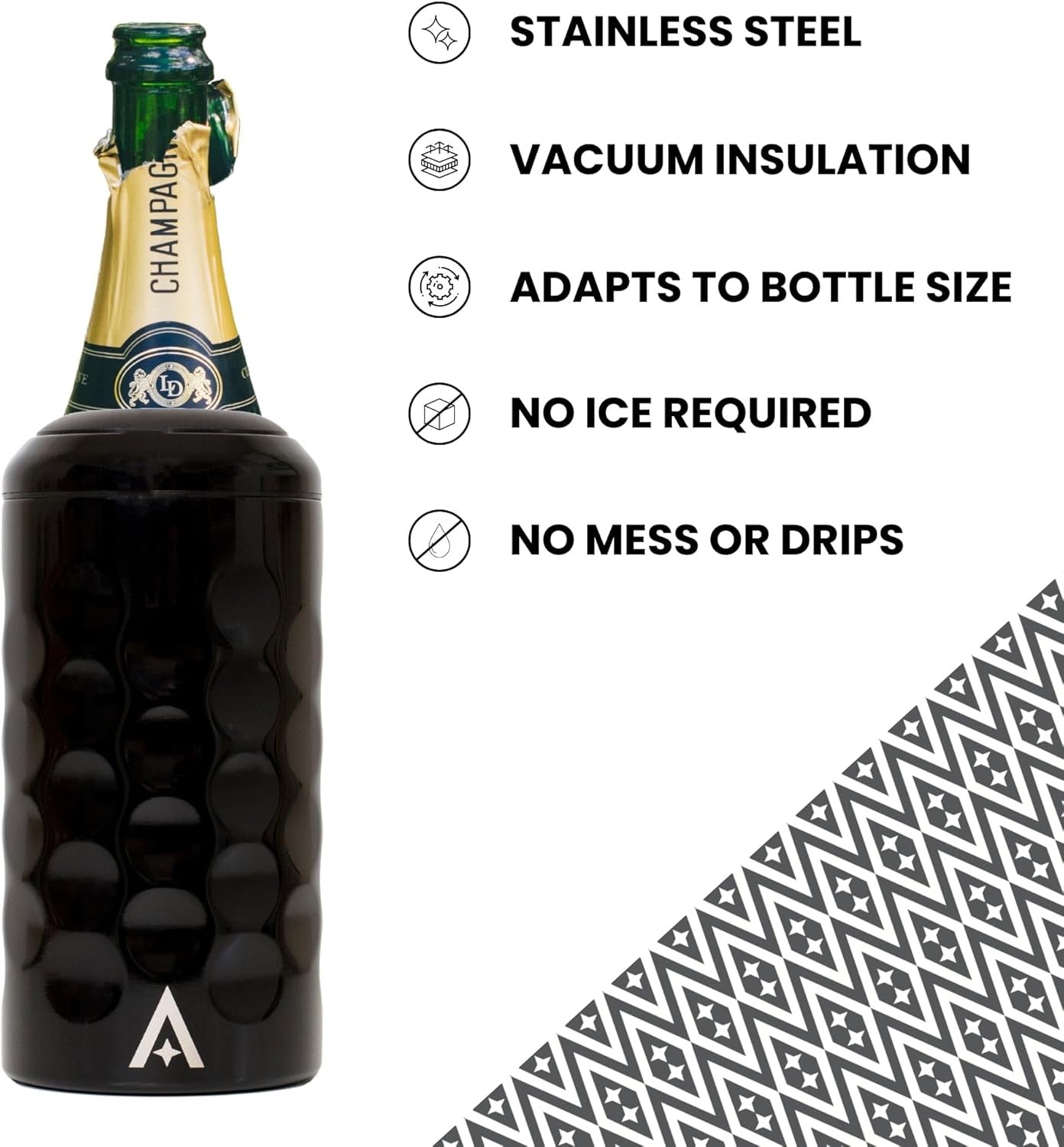 Wine Bottle Cooler Black Stainless Steel Double Wall Vacuum Chiller Gift