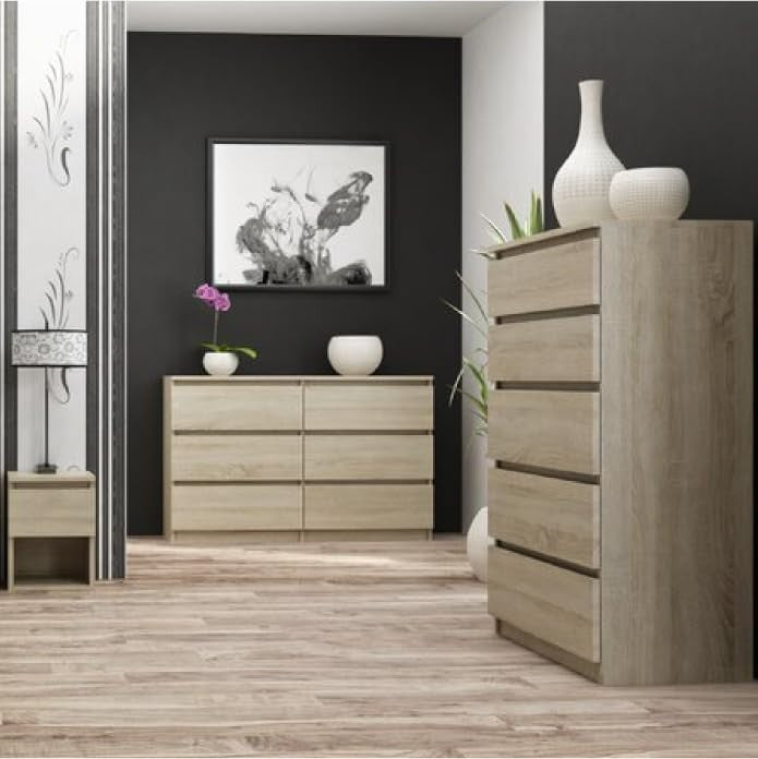 8 Drawer Chest Wide Tall Storage Unit - Bedroom Cabinet Matt Wood Look