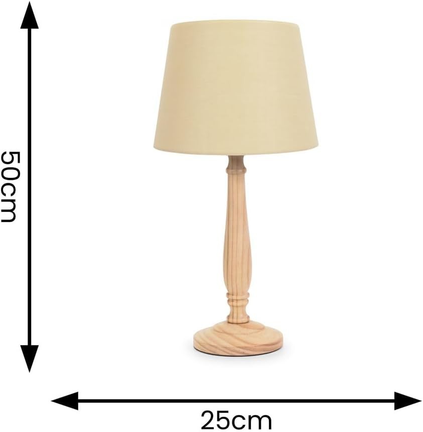 Wood Candlestick Table Lamp Beige Shade Bedside Living Room LED Bulb