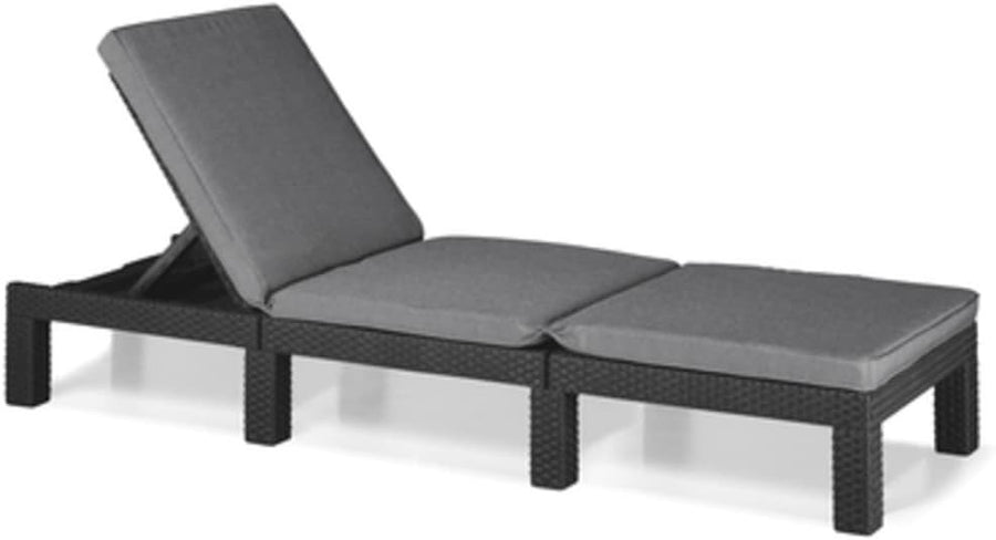 Rattan Effect Sun Lounger with Cushion Reclining Adjustable Garden Chair Grey