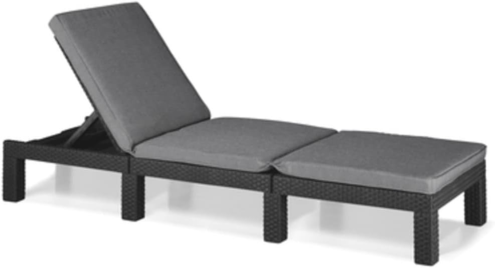 Rattan Effect Sun Lounger with Cushion Reclining Adjustable Garden Chair Grey