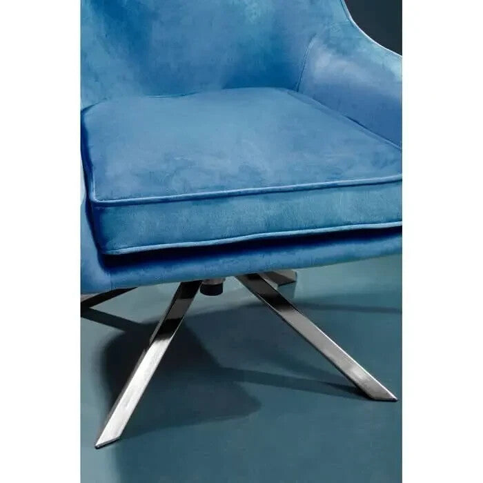 Midnight Velvet Swivel Chair Chrome Base Curved Arm Accent Lounge Seat
