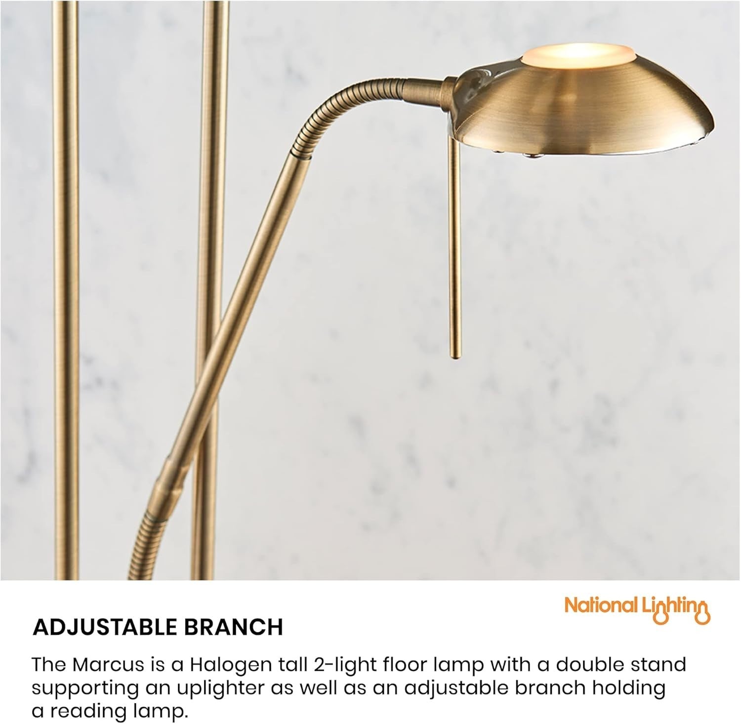 Tall Dimmable Floor Lamp with Reading Light Brass Finish 180cm Dual Head