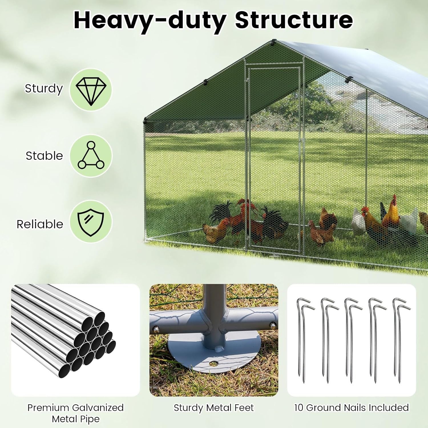 Walk In Poultry Run Galvanised Steel Enclosure with Waterproof Roof