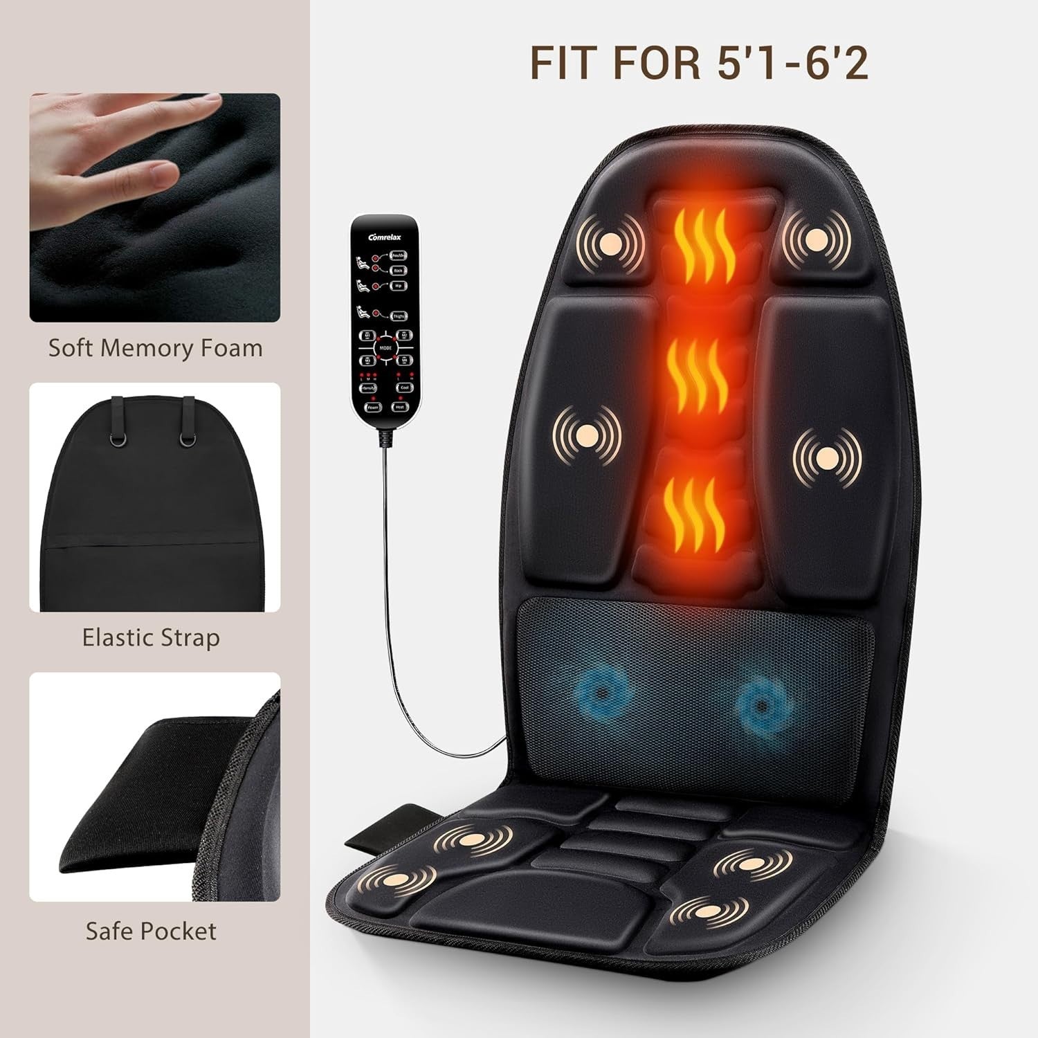 Back Massage Chair Pad Cooling Heat Vibration Seat Cushion Muscle Relief