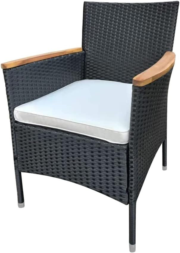 Outdoor Rattan Dining Set 9-Piece Wood Table Stackable Chairs Garden Patio