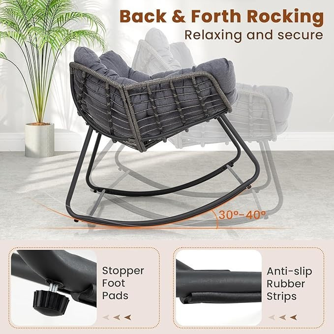 Luxury Rattan Egg Rocking Chair w/ Cushion Indoor Outdoor Patio Lounge