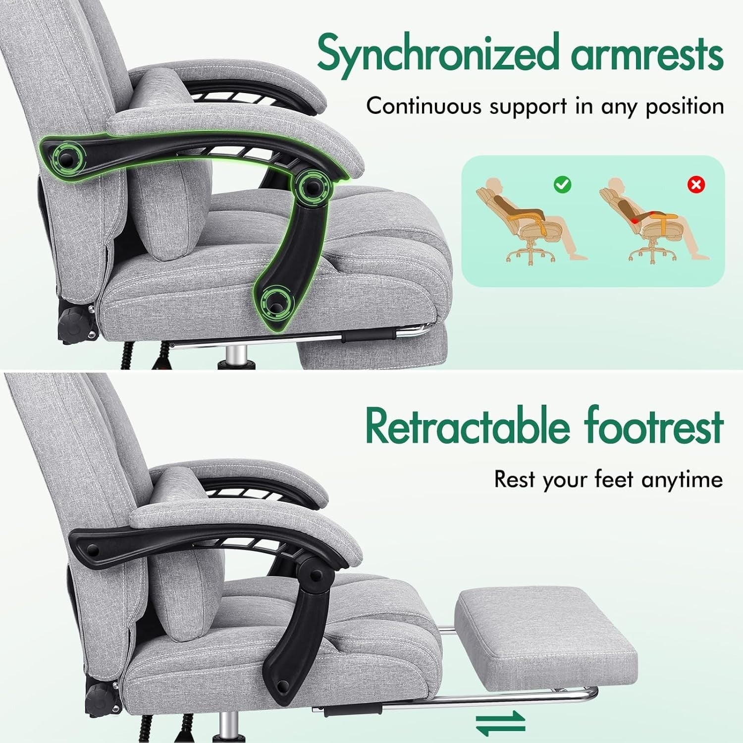 Executive Ergonomic Office Chair 90-150° Recline Adjustable Height Desk Swivel S