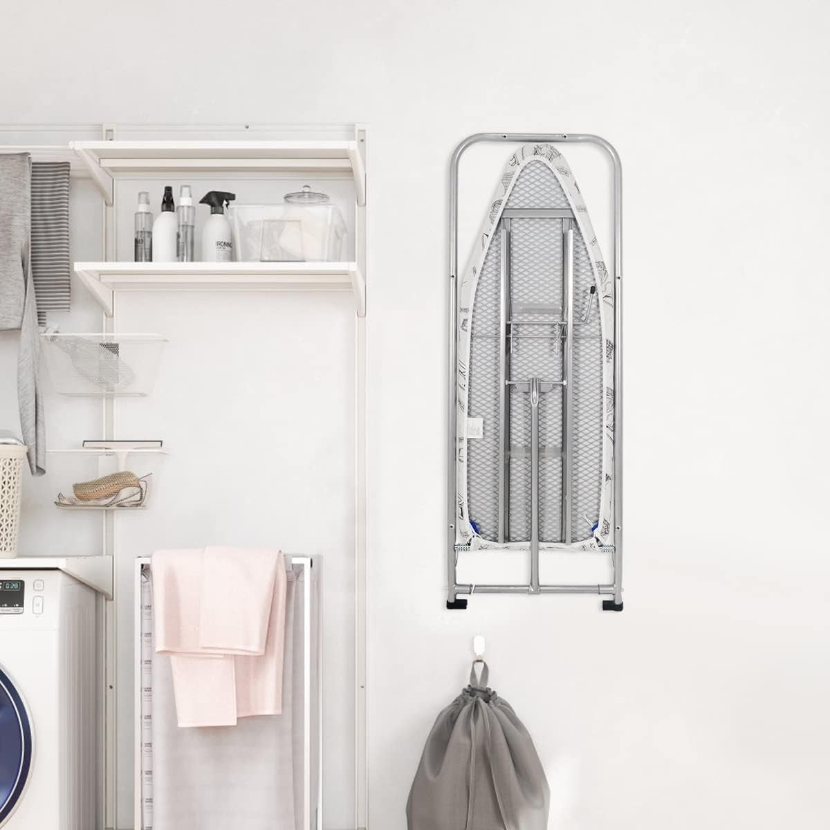 Wall Mounted Fold Down Ironing Board 98x37cm Space Saving White Grey