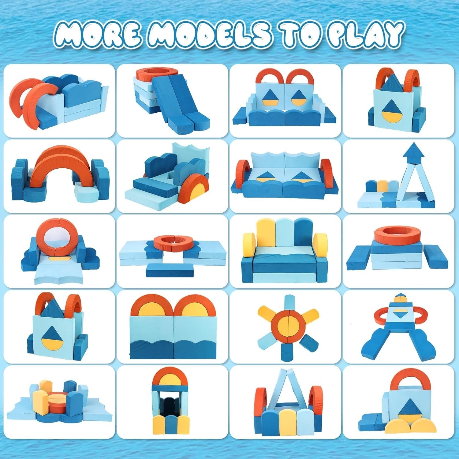 22-Piece Modular Kids Play Couch Sofa Bed Ocean Theme Durable Soft Foam