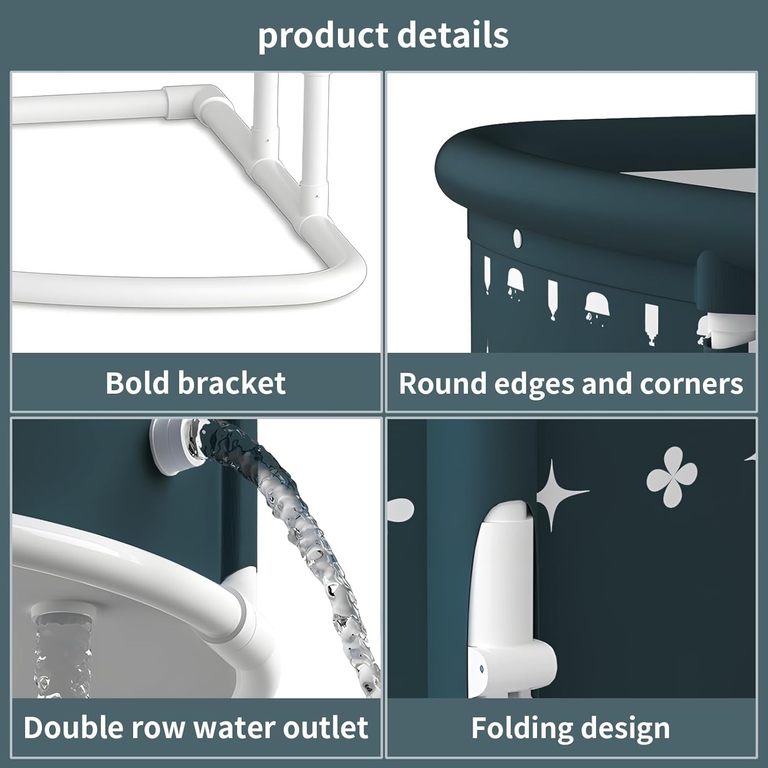 Fan-Shaped Foldable Bathtub Portable Adult Corner Tub Green