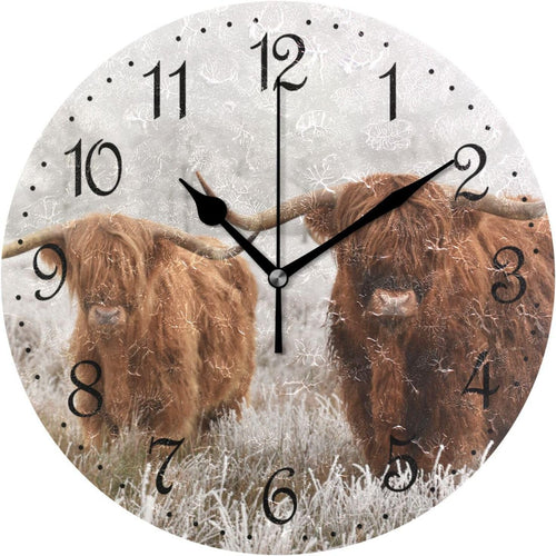 25cm Highland Cow Wall Clock – Silent Non-Ticking Rustic Farmhouse Decor