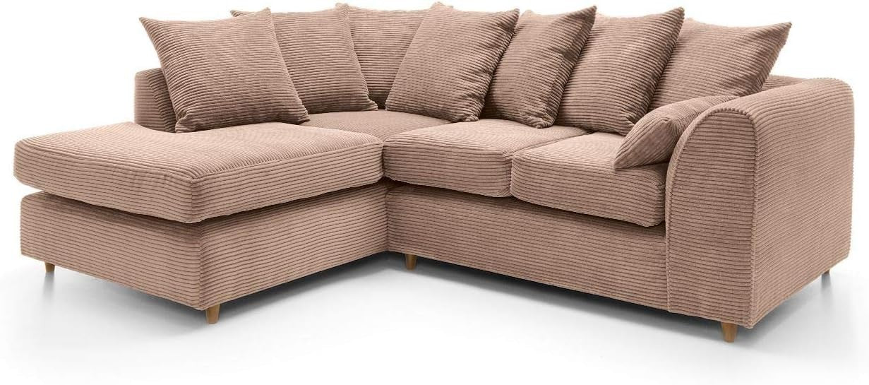 Brown Jumbo Cord L Shaped Sofa | Deep Cushions | Water Repellent Fabric | 4 Seat