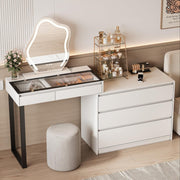 Modern Corner Vanity Dressing Table Desk Makeup Dresser LED Mirror 5 Drawers Whi