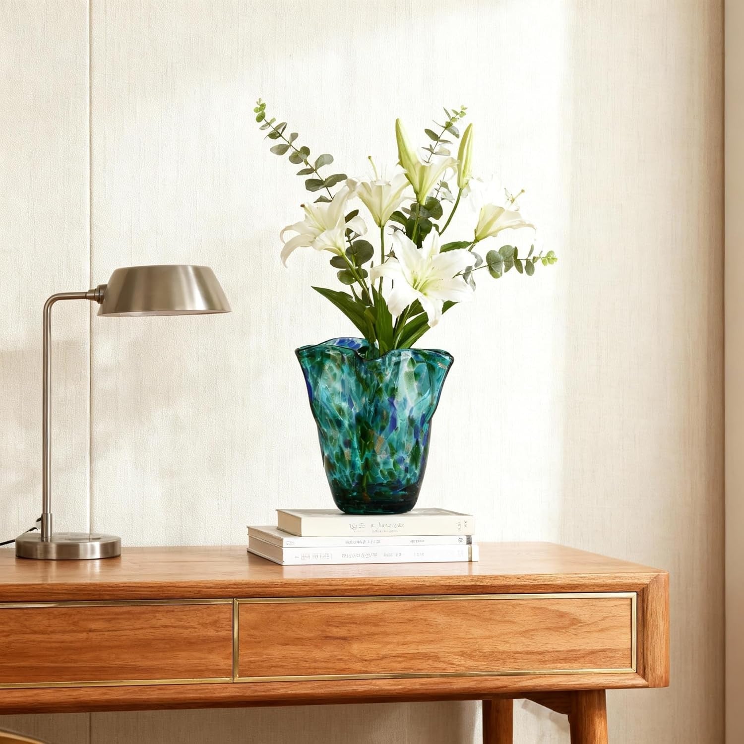 Blown Glass Vase Wide Mouth Modern Decorative Flower Vase Home Decor