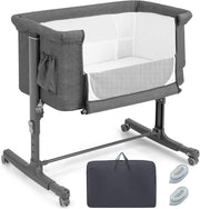 3in1 Baby Bassinet Bedside Crib Co-Sleeper Cot with Mattress & Wheels Grey