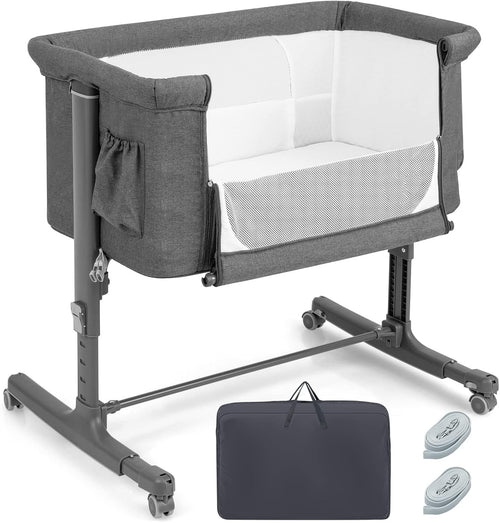 3in1 Baby Bassinet Bedside Crib Co-Sleeper Cot with Mattress & Wheels Grey