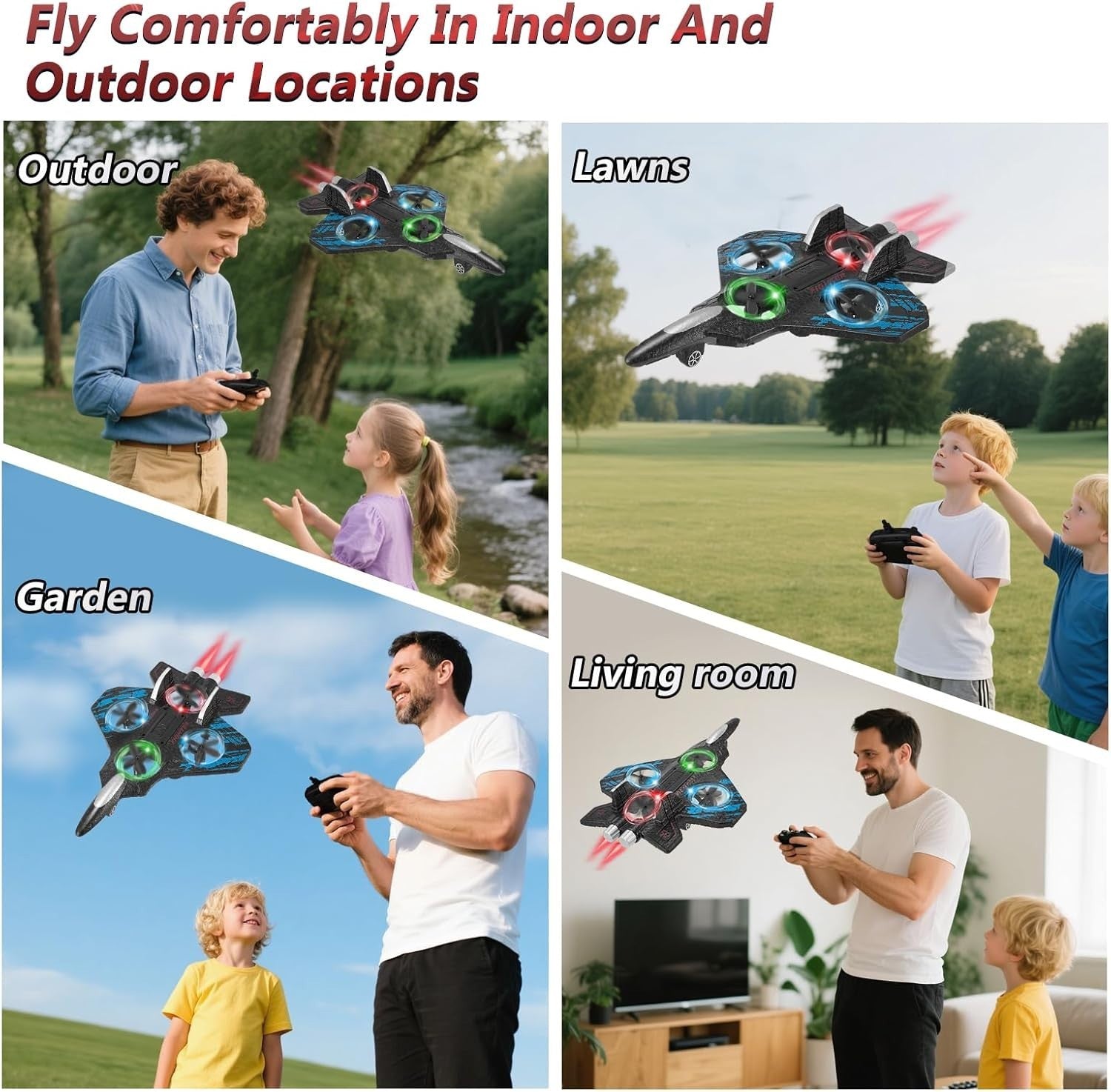 Foam RC Plane Toy for Kids with LED Lights, 360° Flip & Stunt Roll