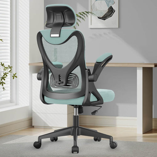 Ergonomic Mesh Office Chair Lumbar Support High Back Flip Armrests Mint Green