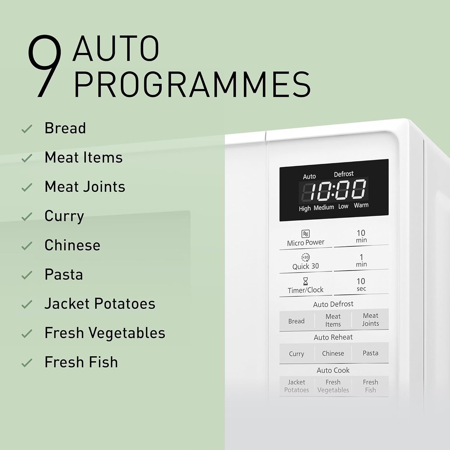 20L Microwave 800W Touch Control 9 Auto Programmes