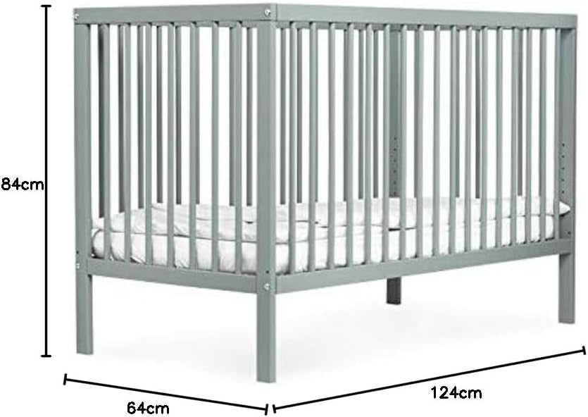 Space Saving Wooden Baby Cot Bed Adjustable Height Toddler Bed Stone Teal