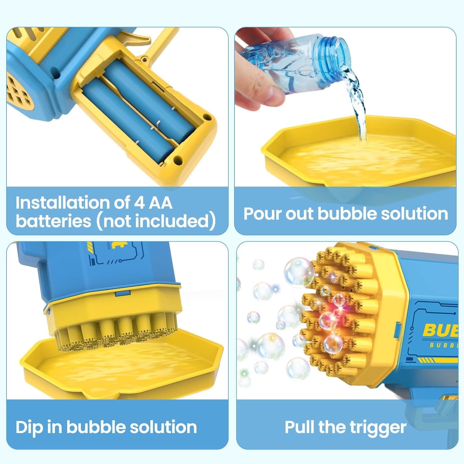 2 Pack Bubble Guns Kids Toy Set with Lights Blue