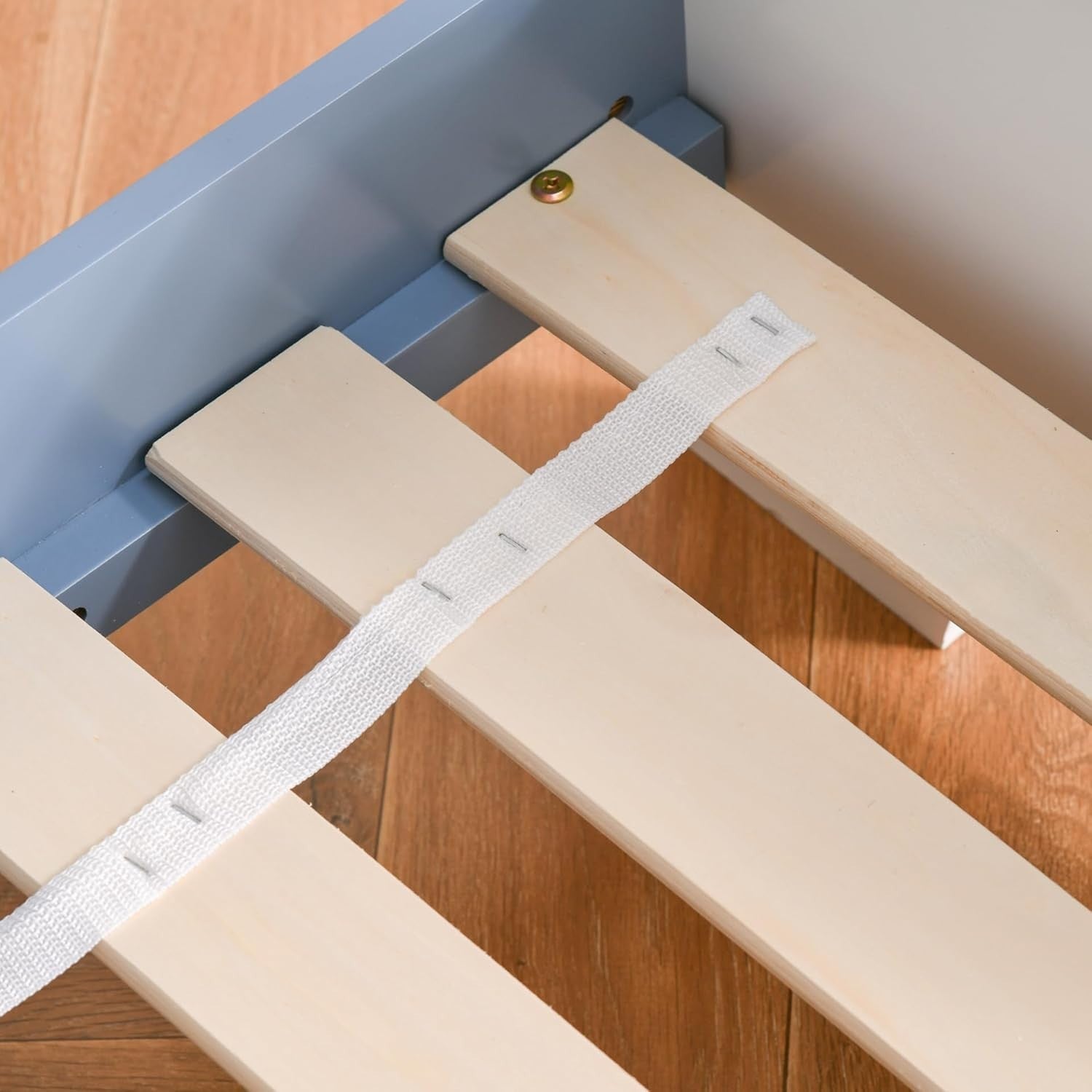 Kids Toddler Bed Frame with Guardrails Low Junior Bed Safe Modern Blue