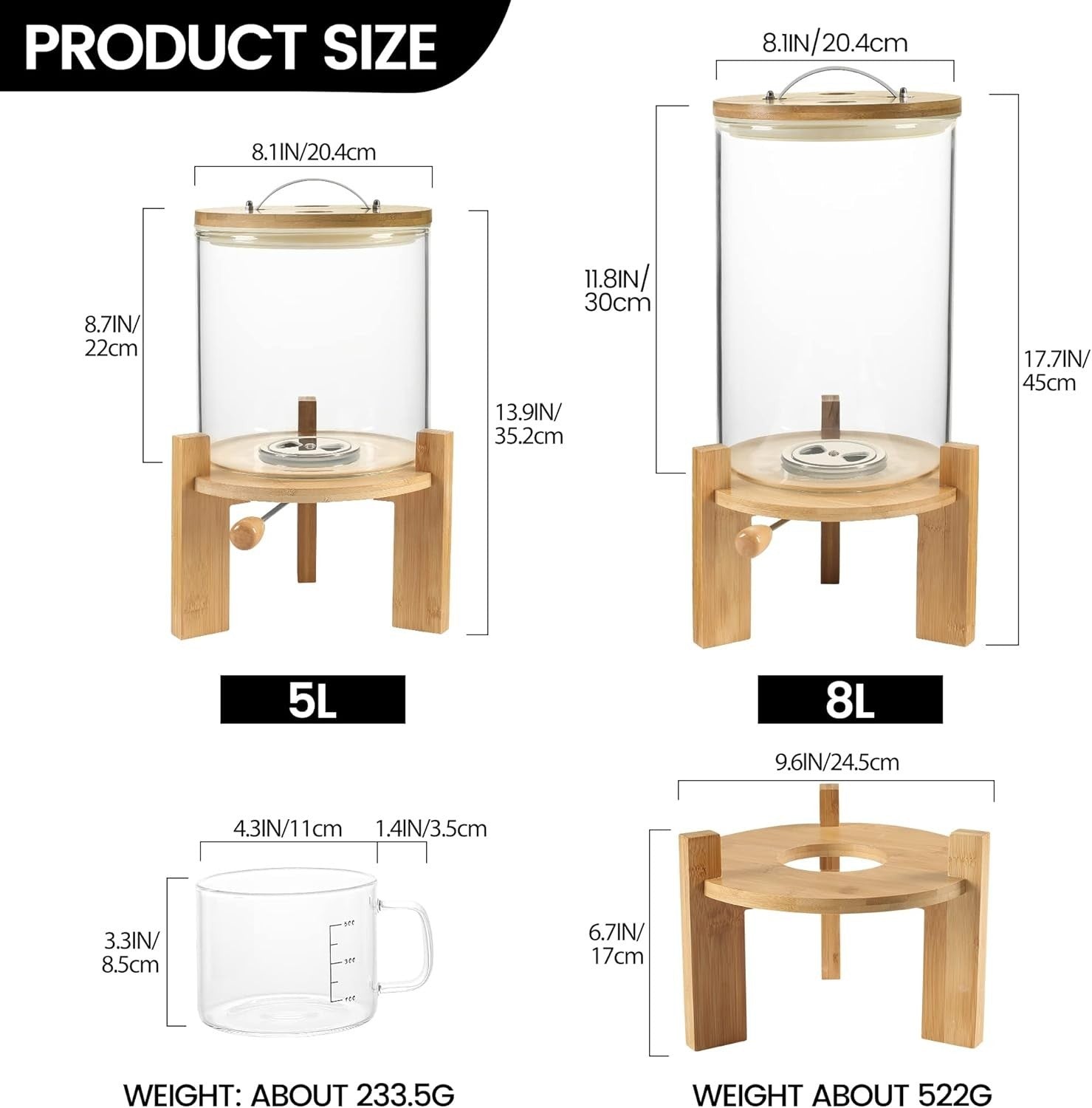 5L Glass Rice Dispenser Airtight Cereal Flour Container w Stand