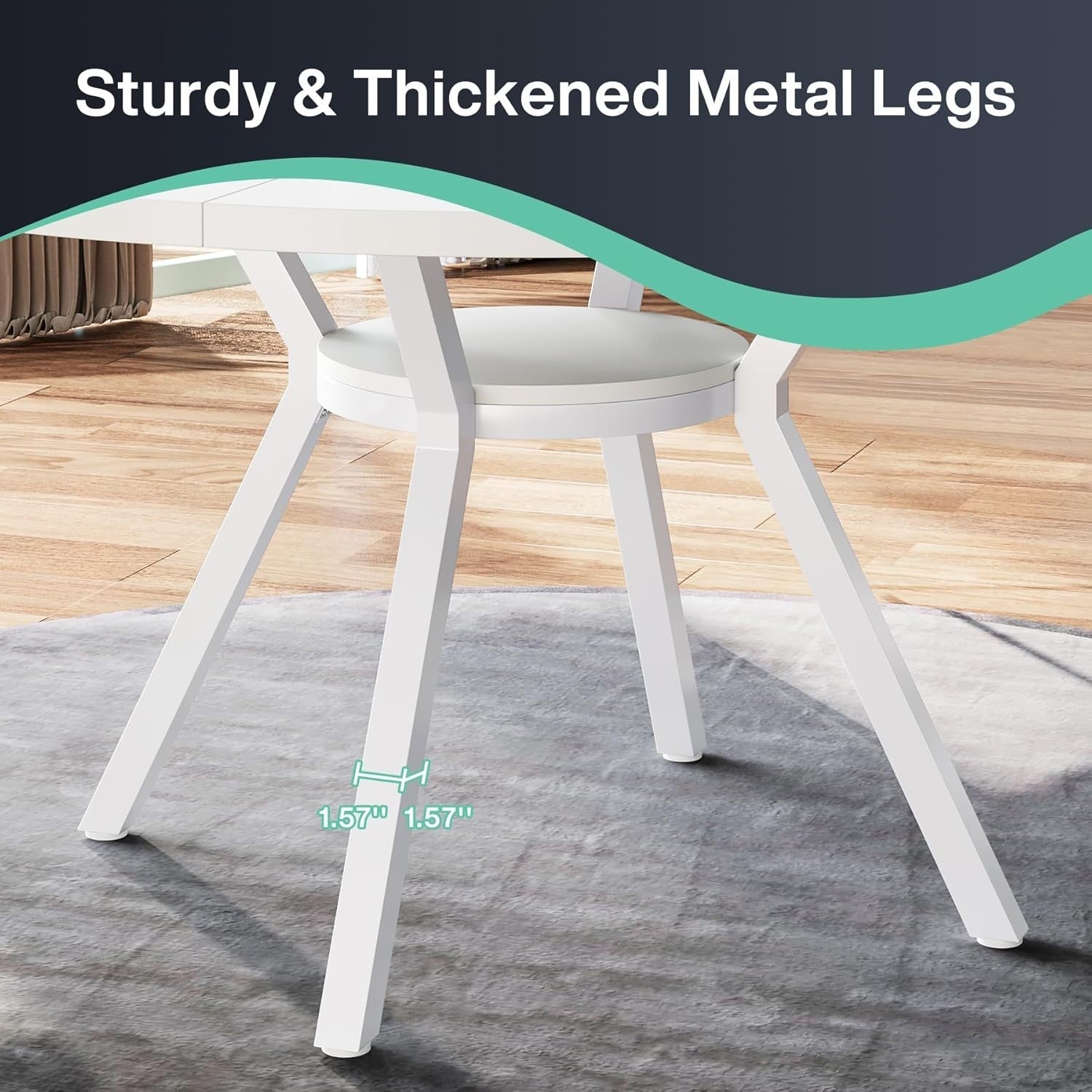 Modern Round Dining Table 120CM Seats 6–8 Metal Legs White Kitchen