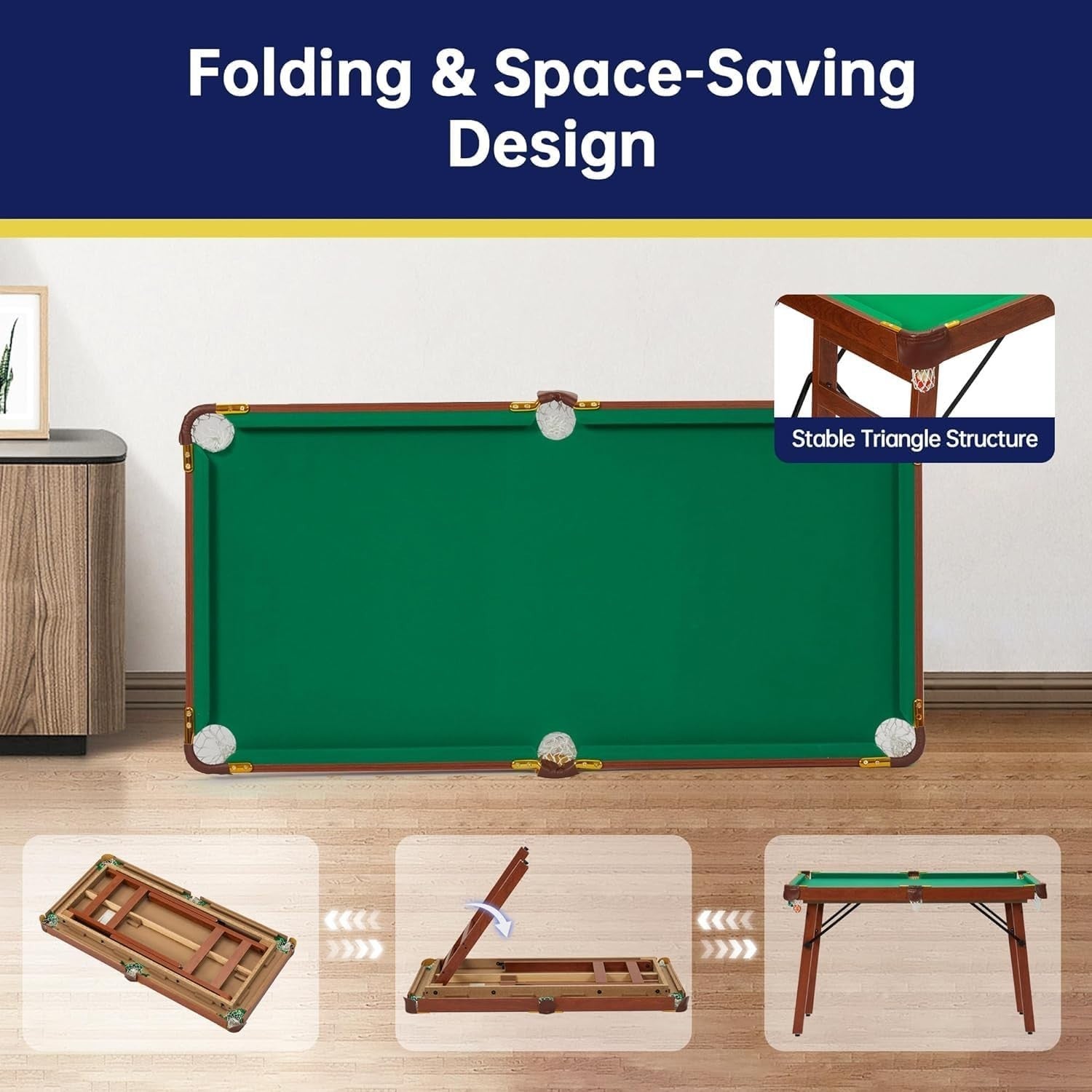 4FT Folding Pool Table Compact Billiards Set w Balls Cues Storage