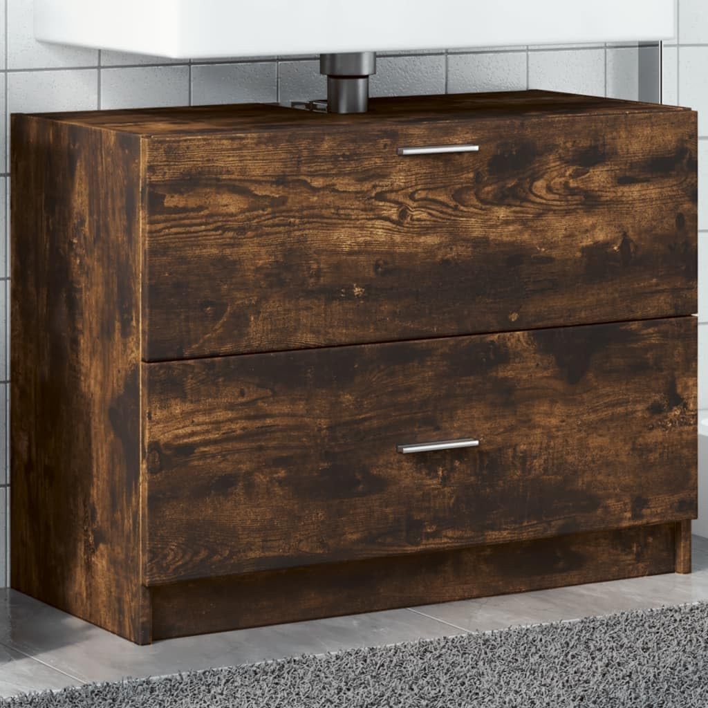 Smoked Oak Bathroom Sink Cabinet 78x37x59cm Modern Under Sink Vanity Storage