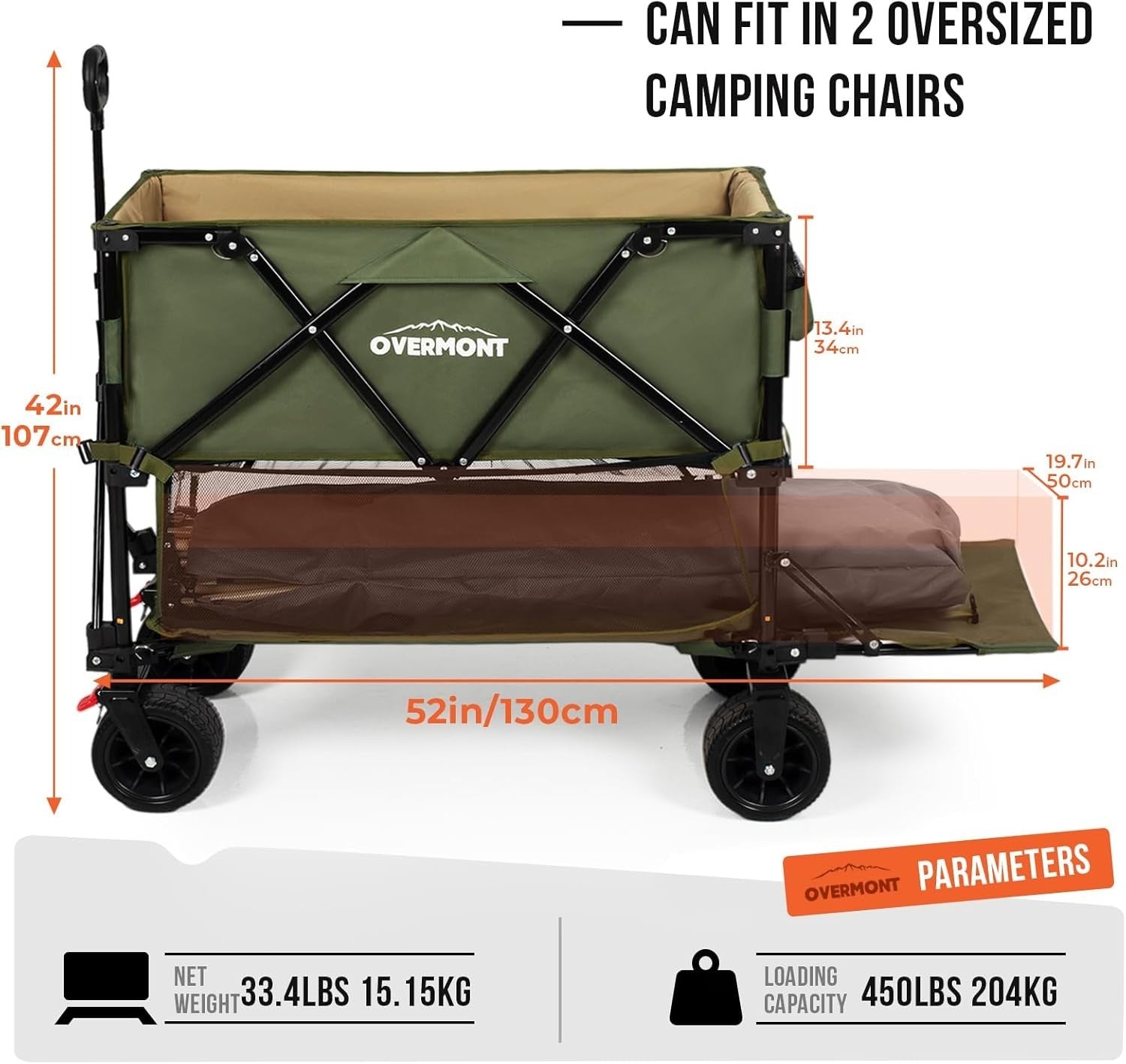 400L Folding Double Decker Wagon Cart All-Terrain Big Wheels Green