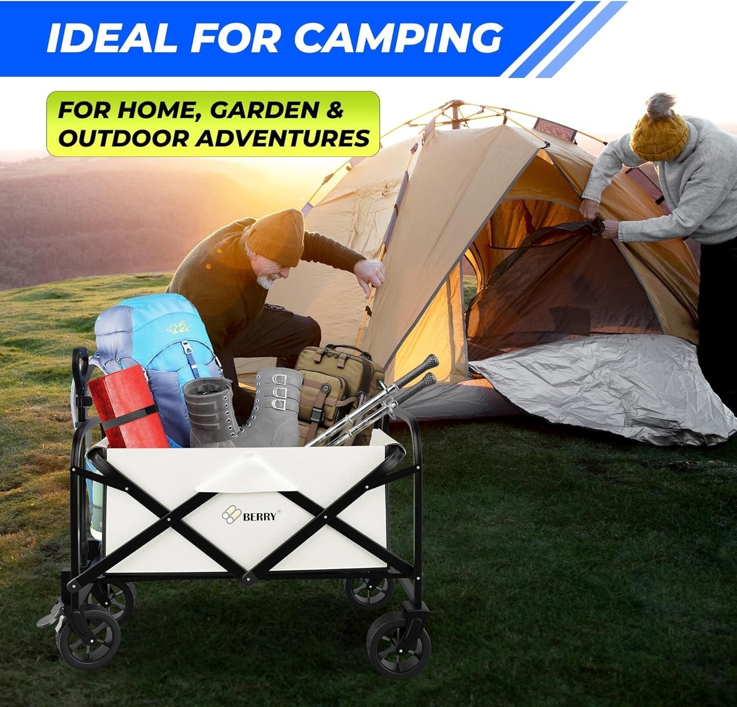 Beige 100kg Heavy Duty Folding Festival Trolley Camping Beach Utility Wagon Cart
