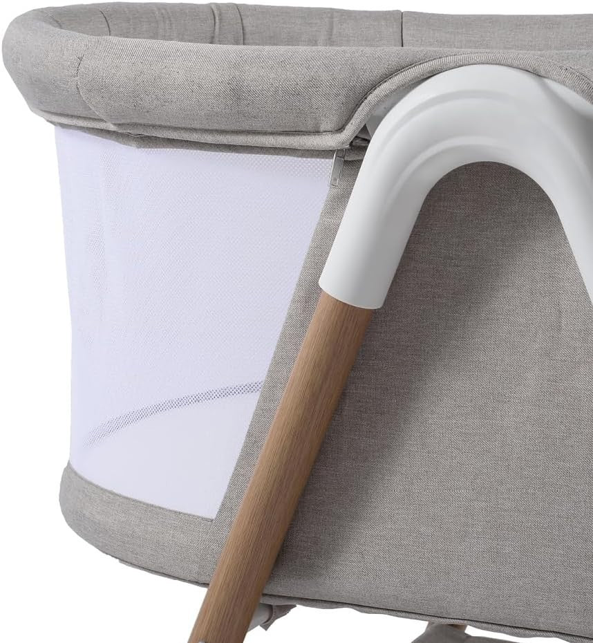 Portable Baby Crib Cot with Mesh Sides Lightweight Foldable Bed Wood Stone Grey