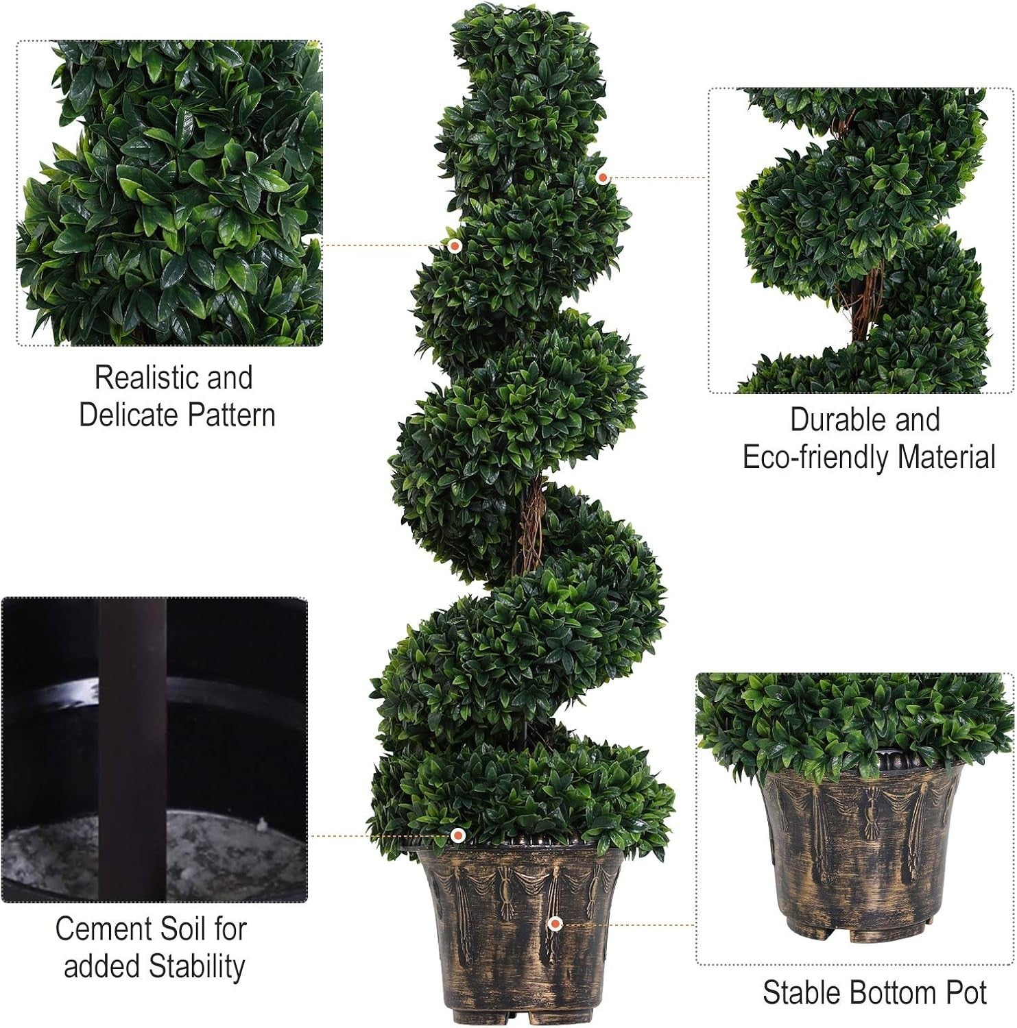 Set of 2 Artificial Boxwood Spiral Trees 120cm Faux Green Potted Topiary Decor