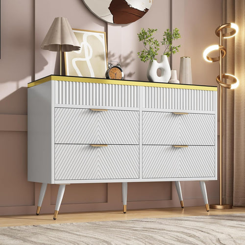Modern 6 Drawer Sideboard Cupboard White Gloss Storage Unit 120cm Hallway