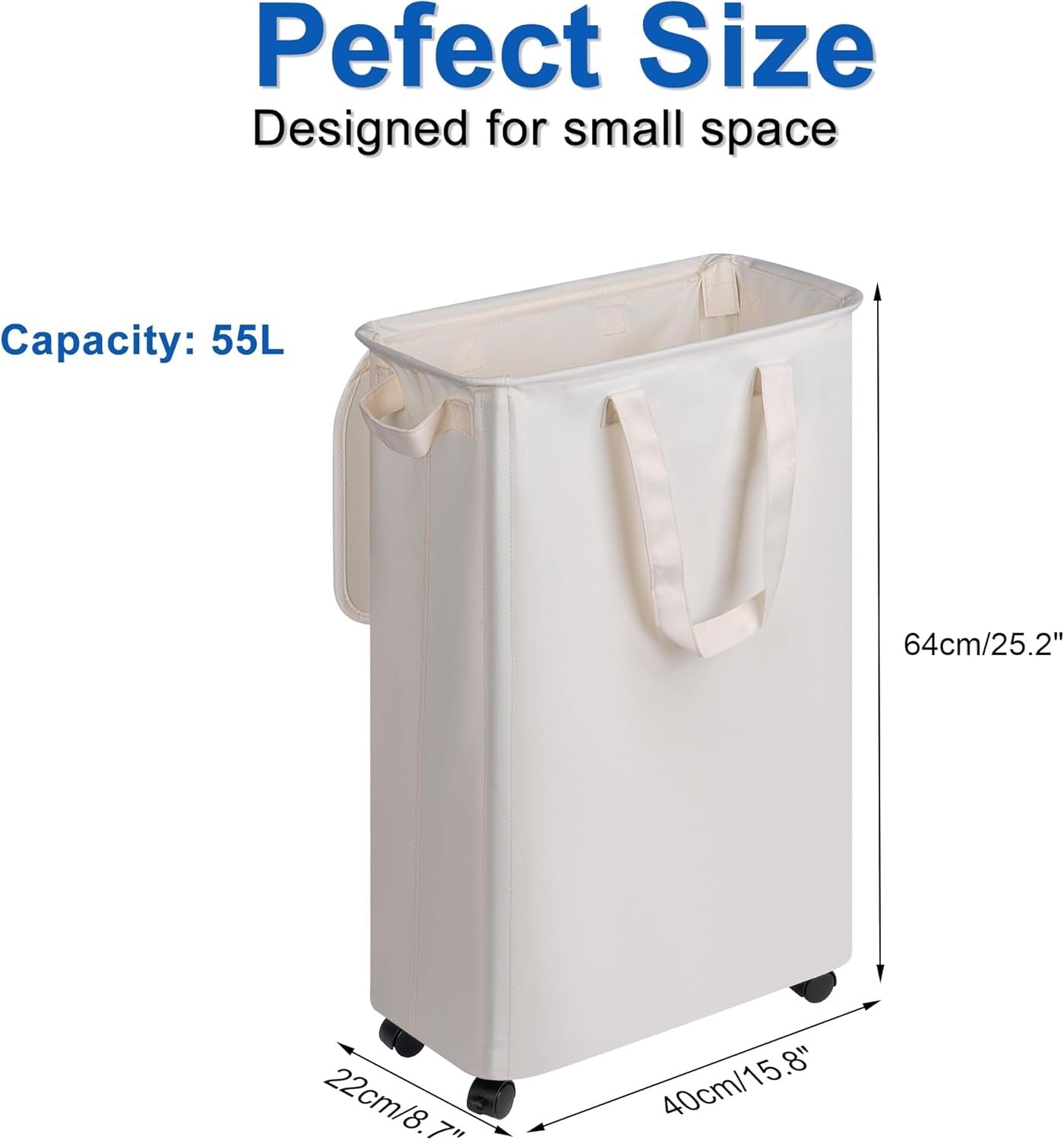 Slim 55L Laundry Hamper with Lid & Wheels – Narrow Rolling Clothes Basket for Sm