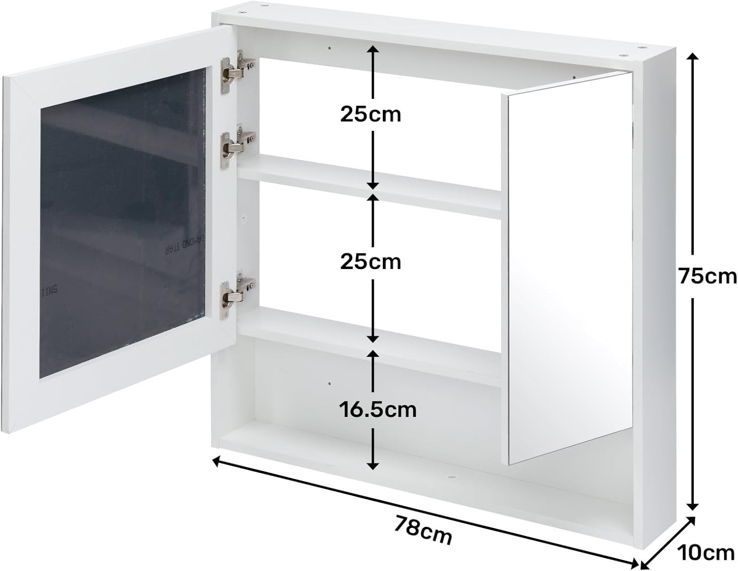 Double Door Bathroom Mirror Cabinet 78x75cm with Wall Mount & Storage Shelves