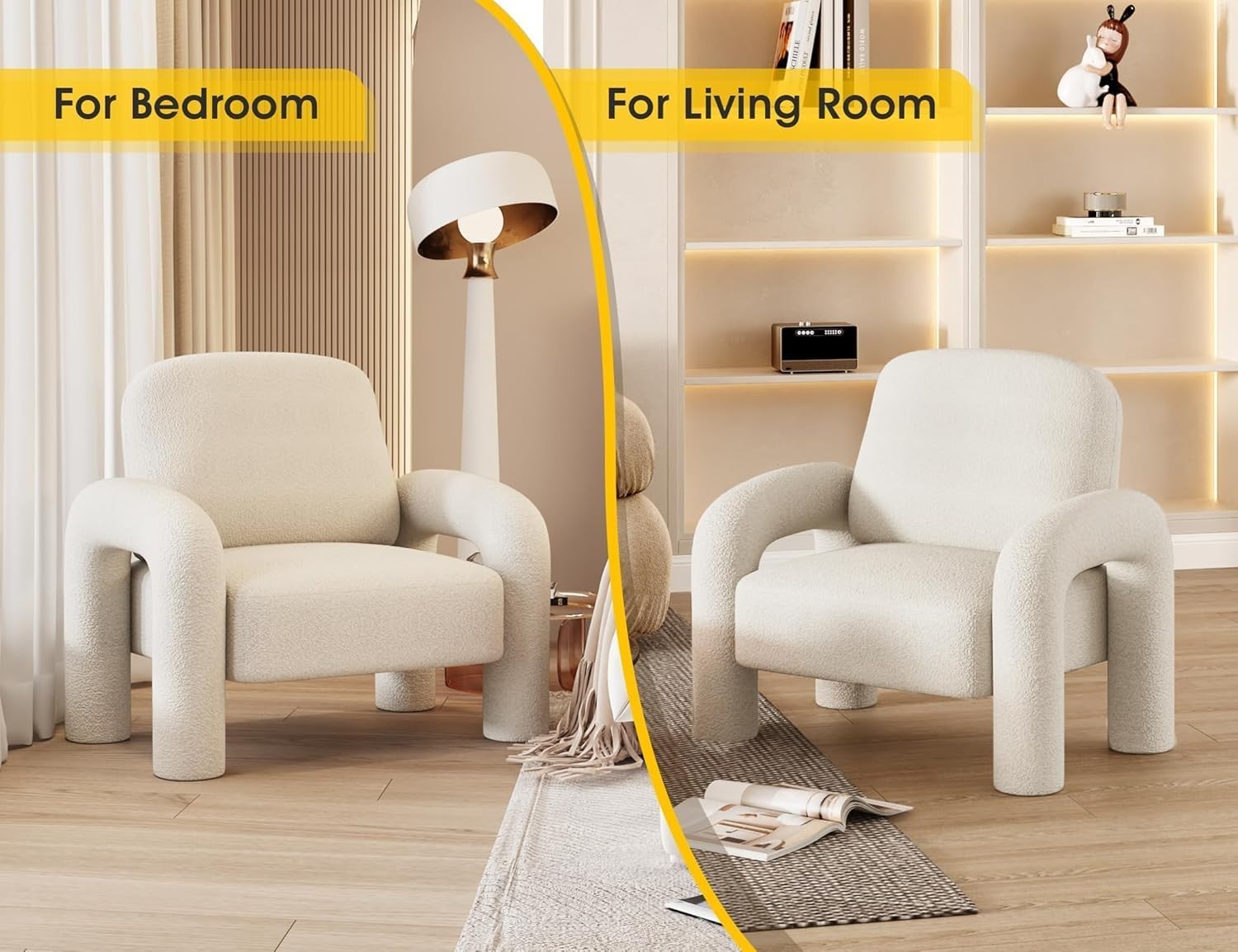 Sherpa Accent Armchair Teddy Upholstered Lounge Reading Chair Cream