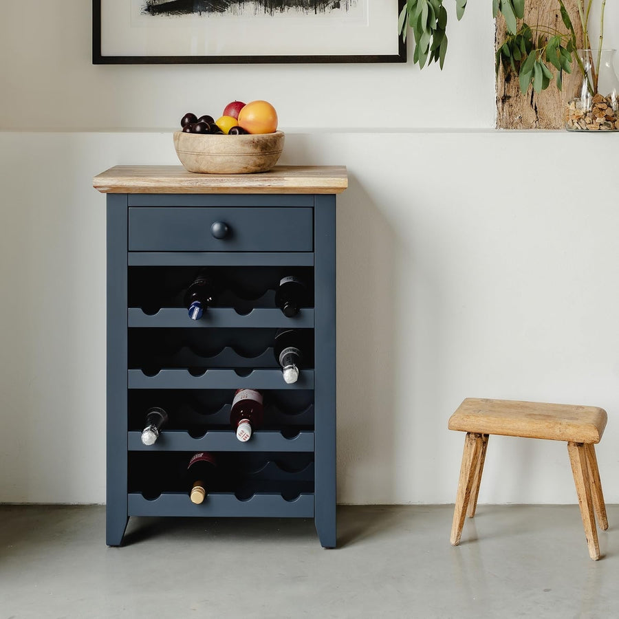 Luxury Wine Rack Side Table with Drawer | Holds 16 Bottles | Solid Wood Cabinet