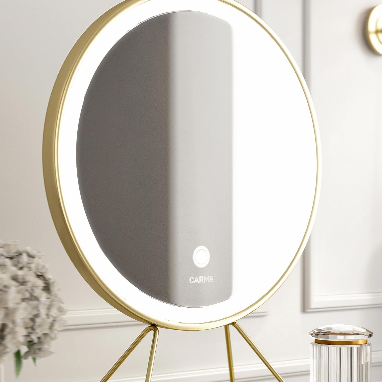Luxury Cream Dressing Table Vanity Set LED Mirror Stool Gold Marble Effect