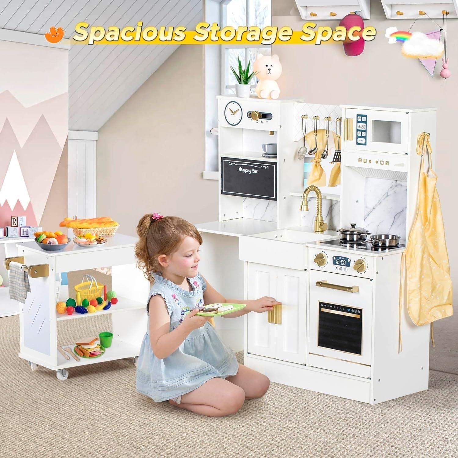 Wooden Kids Play Kitchen White Ice Maker Coffee Machine Toy Set