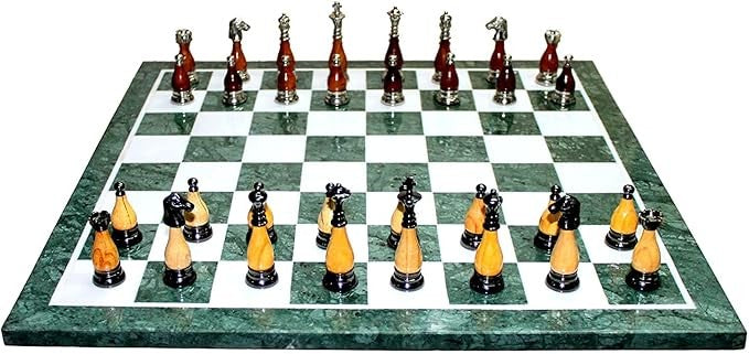 Luxury 20" Green Marble Chess Set – Large 20" Inlaid Board + Brass Wood Pieces