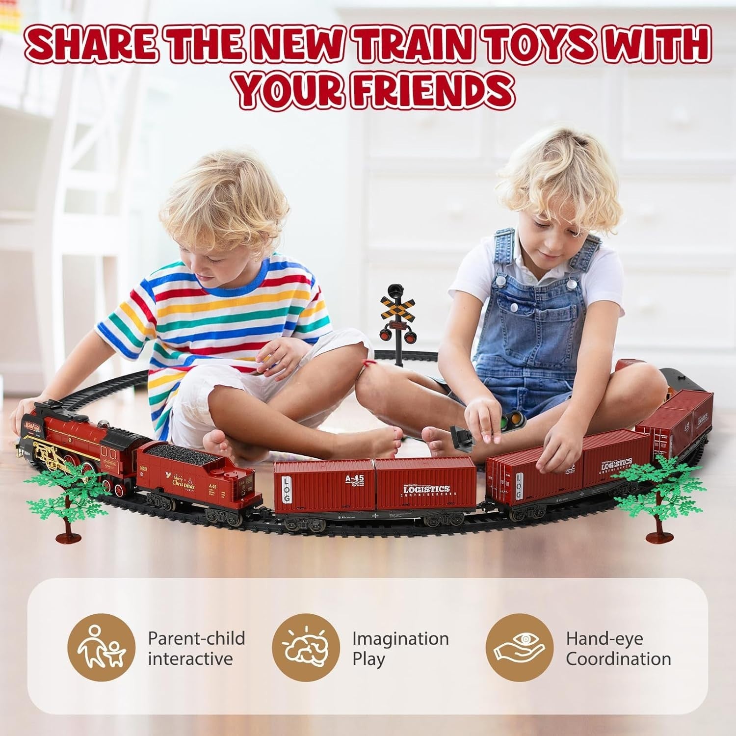 Remote Control Steam Train Set with Smoke, Lights & Sound for Kids 3+